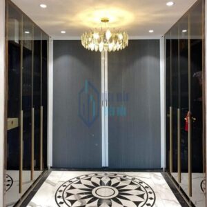 Vách ngăn tổ ong cho phòng khách màu xám ghi, giúp cách nhiệt và tiết kiệm điện năng.