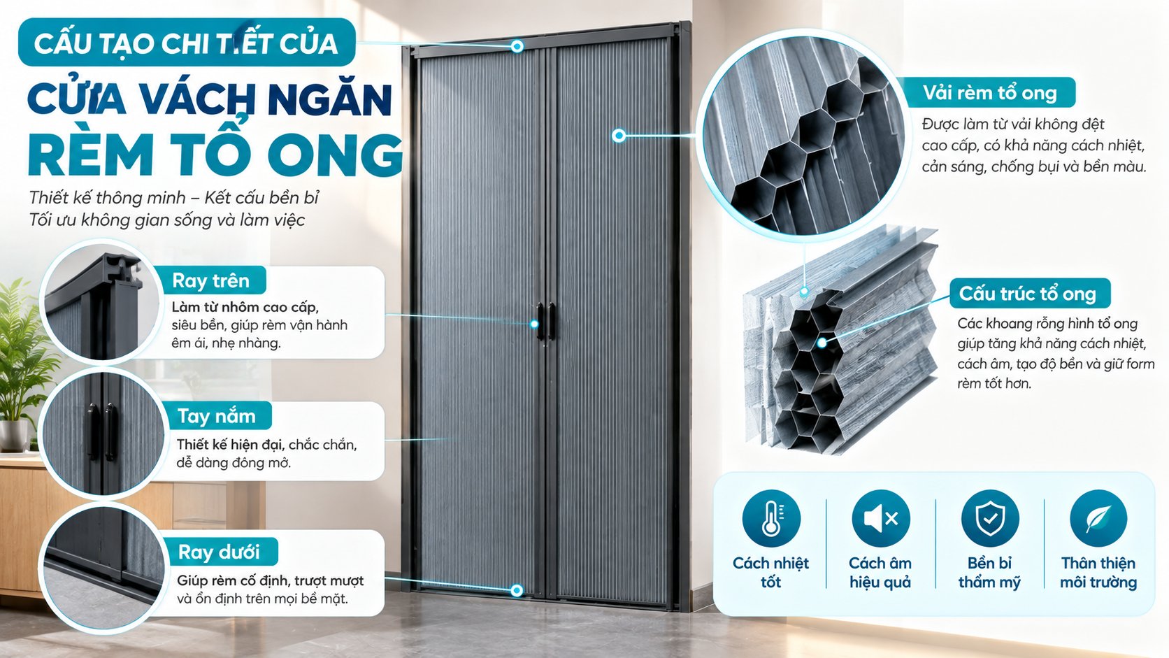 Chất liệu cửa rèm tổ ong
