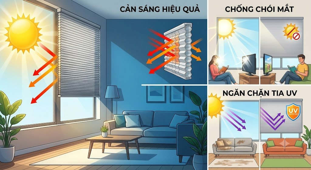 rèm tổ ong cản nắng tuyệt đối